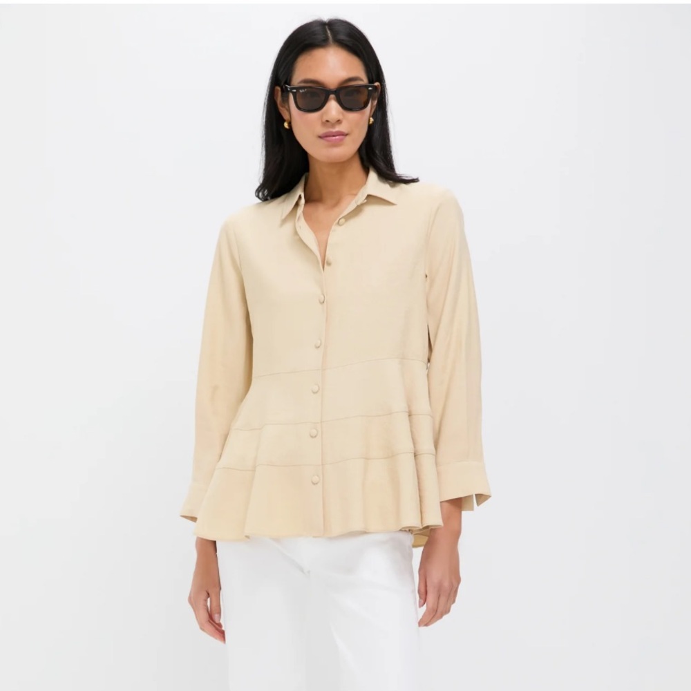 Pomander Place Beige Button-Up Blouse